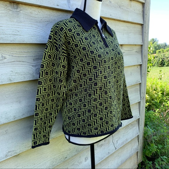 Vintage Express Tricot Jacquard Print Long Sleeve Collared Quarter Zip Sweater - Picture 2 of 16
